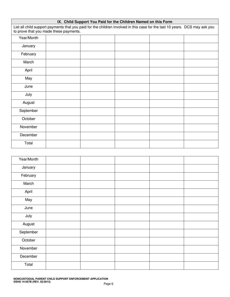 DSHS Form 14-057B Noncustodial Parent Child Support Enforcement Application - Washington, Page 6