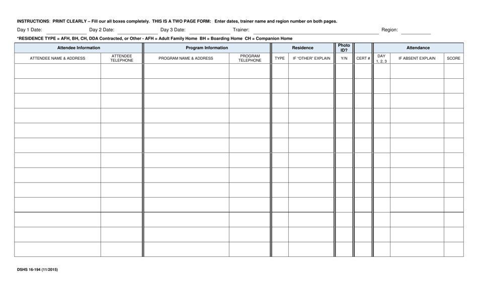 DSHS Form 16-194 - Fill Out, Sign Online and Download Fillable PDF ...