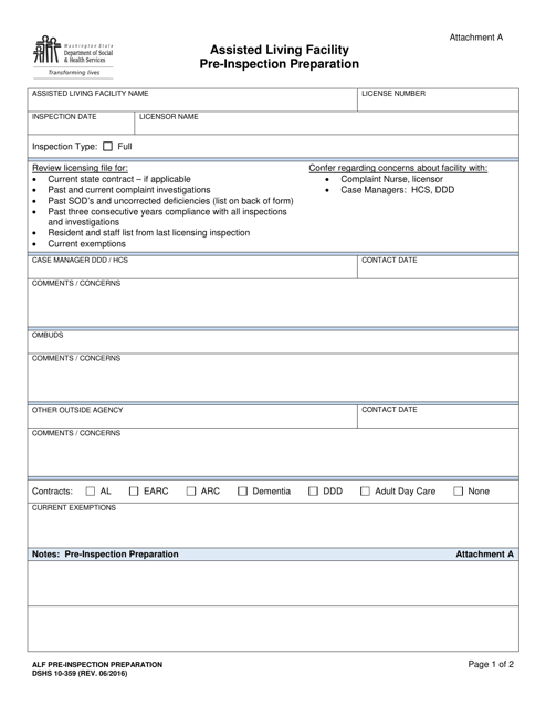 DSHS Form 10-359 Attachment A  Printable Pdf