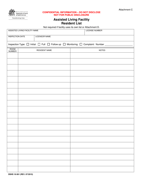 DSHS Form 10-361 Attachment C  Printable Pdf