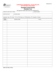DSHS Form 10-361 Attachment C Assisted Living Facility Resident List - Washington