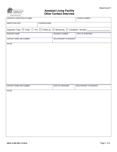 DSHS Form 10-366 Attachment H  Printable Pdf