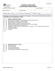 DSHS Form 10-367 Attachment I Assisted Living Facility Environmental Observations - Washington