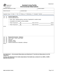 DSHS Form 10-367 Attachment I Assisted Living Facility Environmental Observations - Washington, Page 3