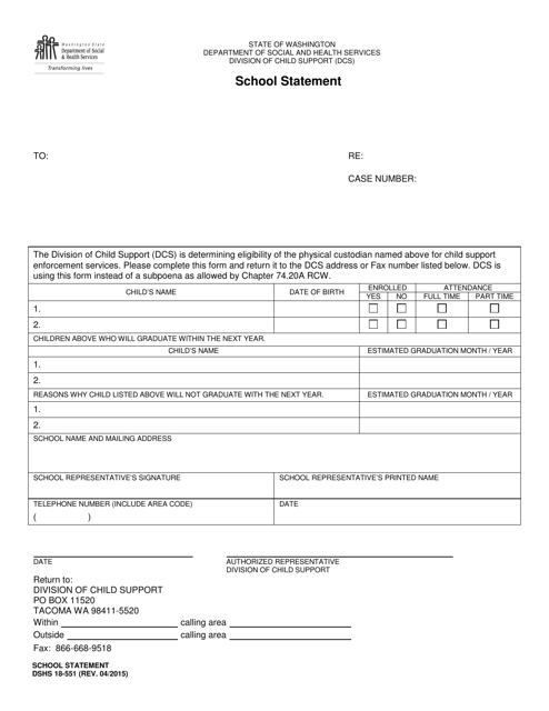 DSHS Form 18-551  Printable Pdf