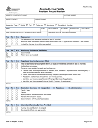 DSHS Form 10-368 Attachment J Assisted Living Facility Resident Record Review - Washington