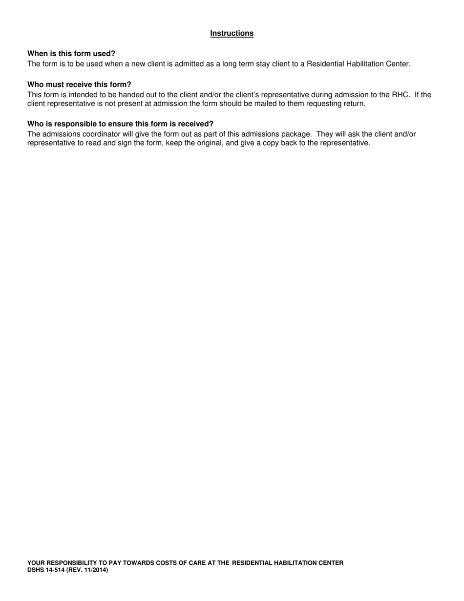 DSHS Form 14-514 Your Responsibility to Pay Towards Costs of Care at the Residential Habilitation Center - Washington, Page 2