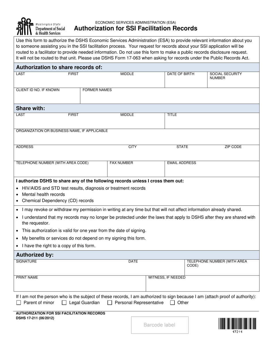 DSHS Form 17211 Fill Out, Sign Online and Download Printable PDF