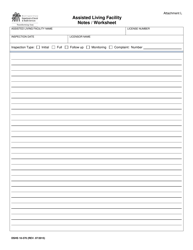 DSHS Form 10-370 Attachment L Assisted Living Facility Notes/Worksheet - Washington