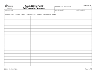 DSHS Form 10-371 Attachment M Assisted Living Facility Exit Preparation Worksheet - Washington, Page 2