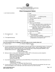 DSHS Form 18-398 Client Overpayment Notice - Washington