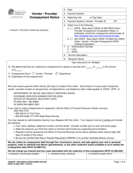 Document preview: DSHS Form 18-398A Vendor/Provider Overpayment Notice - Washington