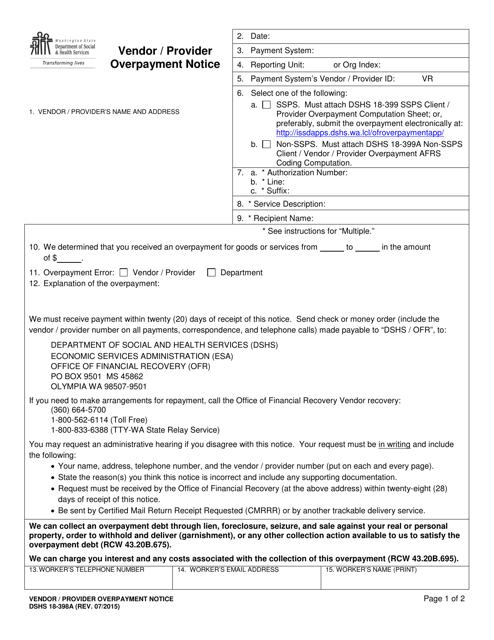 DSHS Form 18-398A  Printable Pdf