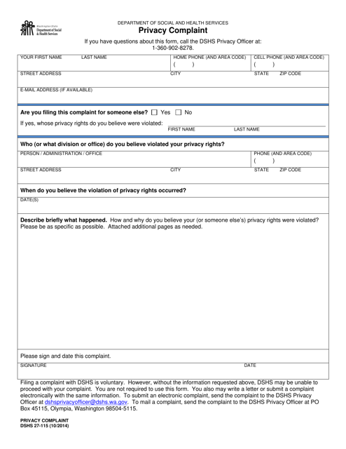 DSHS Form 27-115  Printable Pdf