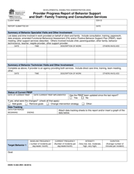 Document preview: DSHS Form 15-384 Provider Progress Report of Behavior Management and Consultation and Staff/Family Training and Consultation Services (Dda) - Washington