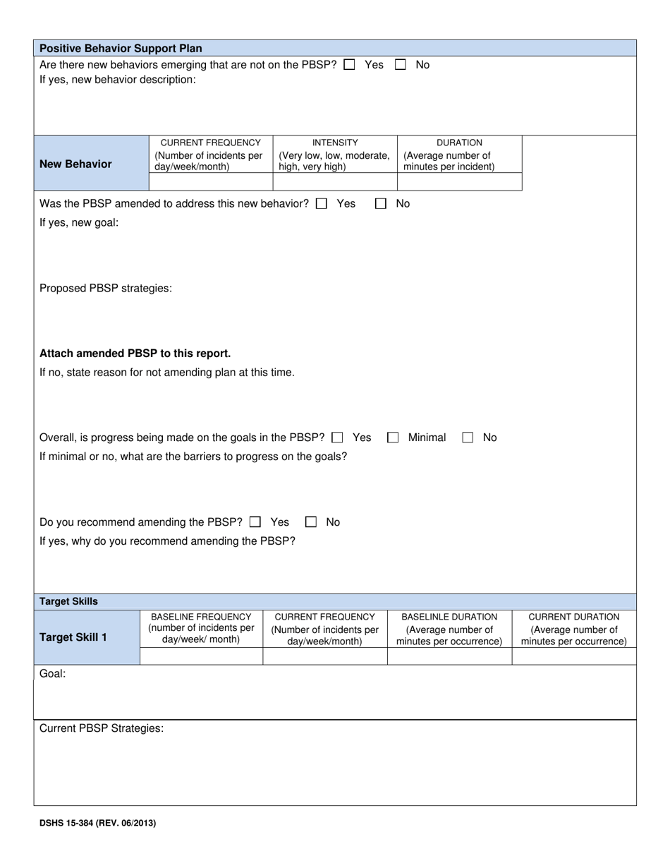 DSHS Form 15-384 Provider Progress Report of Behavior Management and Consultation and Staff / Family Training and Consultation Services (Dda) - Washington, Page 3
