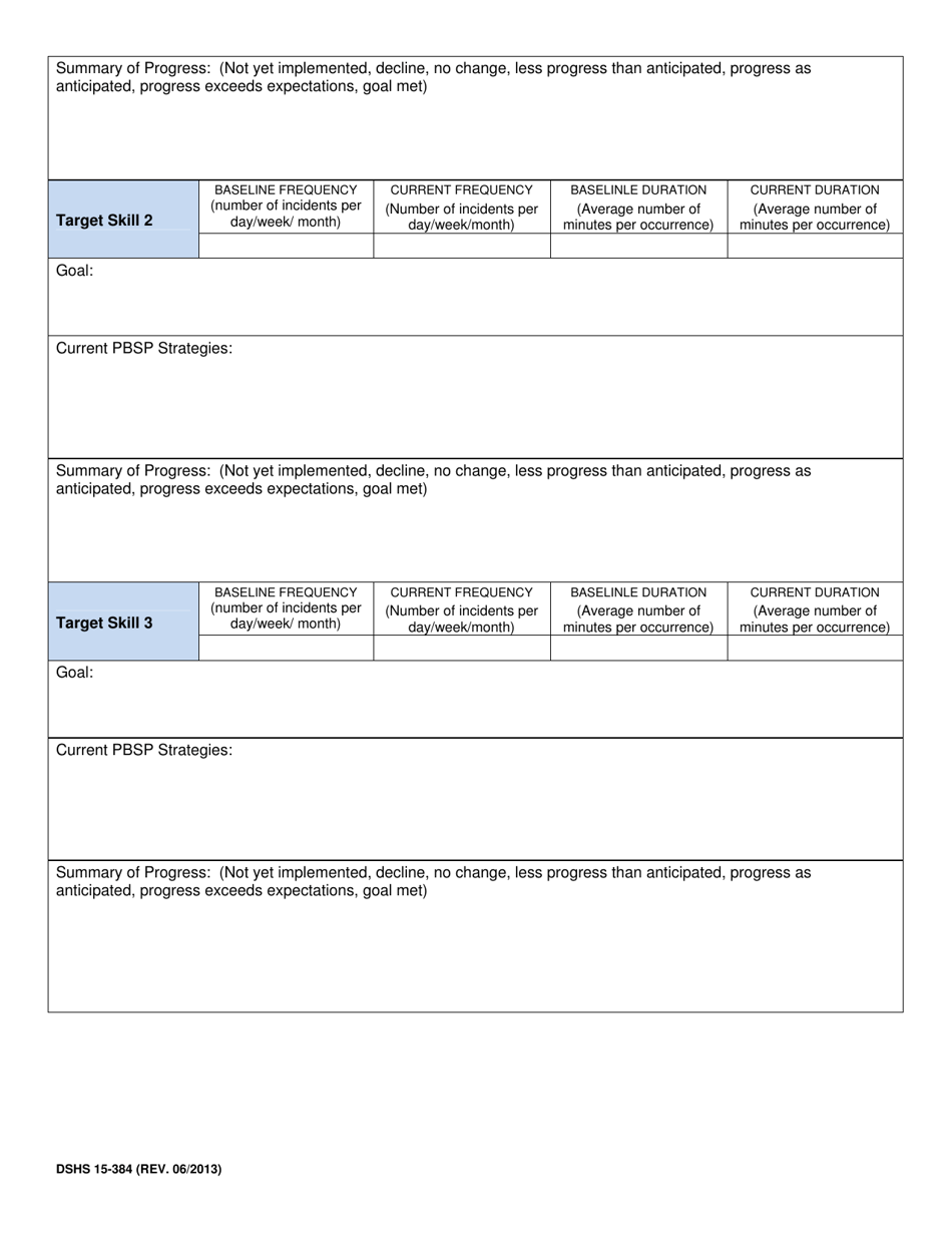 DSHS Form 15-384 Provider Progress Report of Behavior Management and Consultation and Staff / Family Training and Consultation Services (Dda) - Washington, Page 4