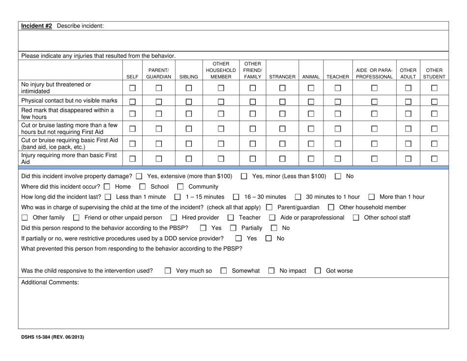 DSHS Form 15-384 Provider Progress Report of Behavior Management and Consultation and Staff / Family Training and Consultation Services (Dda) - Washington, Page 6
