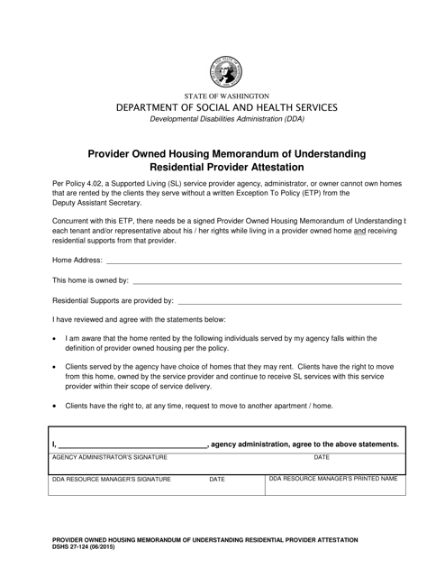 DSHS Form 27-124  Printable Pdf