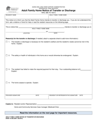 Document preview: DSHS Form 15-458 Adult Family Home Notice of Transfer or Discharge - Washington