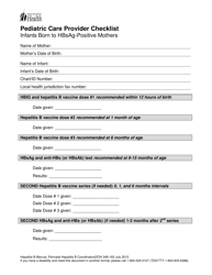 Document preview: DOH Form 348-165 Pediatric Care Provider Checklist - Infants Born to Hbsag-Positive Mothers - Washington