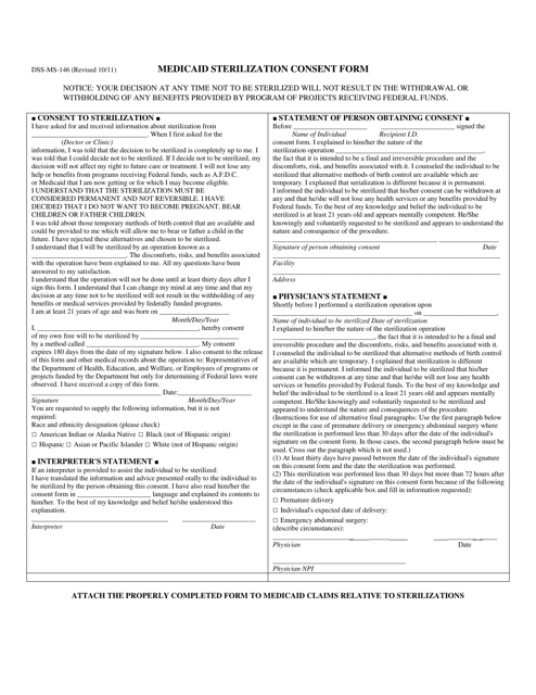 Form DSS-MS-146 Medicaid Sterilization Consent Form - South Dakota