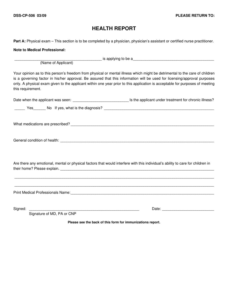 Form DSS-CP-506 Health Report - South Dakota, Page 1