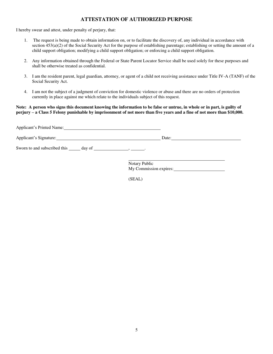 Form DSS-SE-406 Application for State Parent Locator Services - South Dakota, Page 5