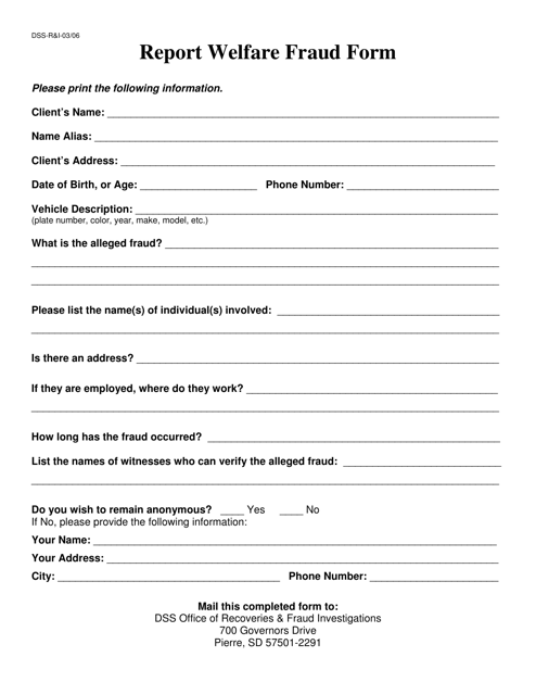 Form DSS-R&I - Fill Out, Sign Online and Download Printable PDF, South ...