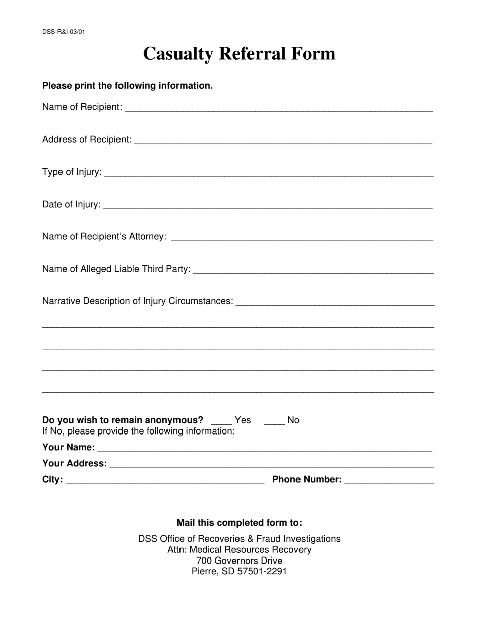 Form DSS-RI Casualty Referral Form - South Dakota, Page 1