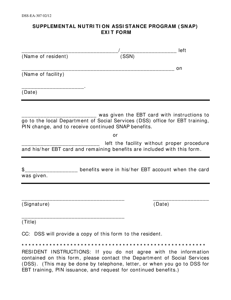 Form DSS-EA-307 - Fill Out, Sign Online and Download Printable PDF ...
