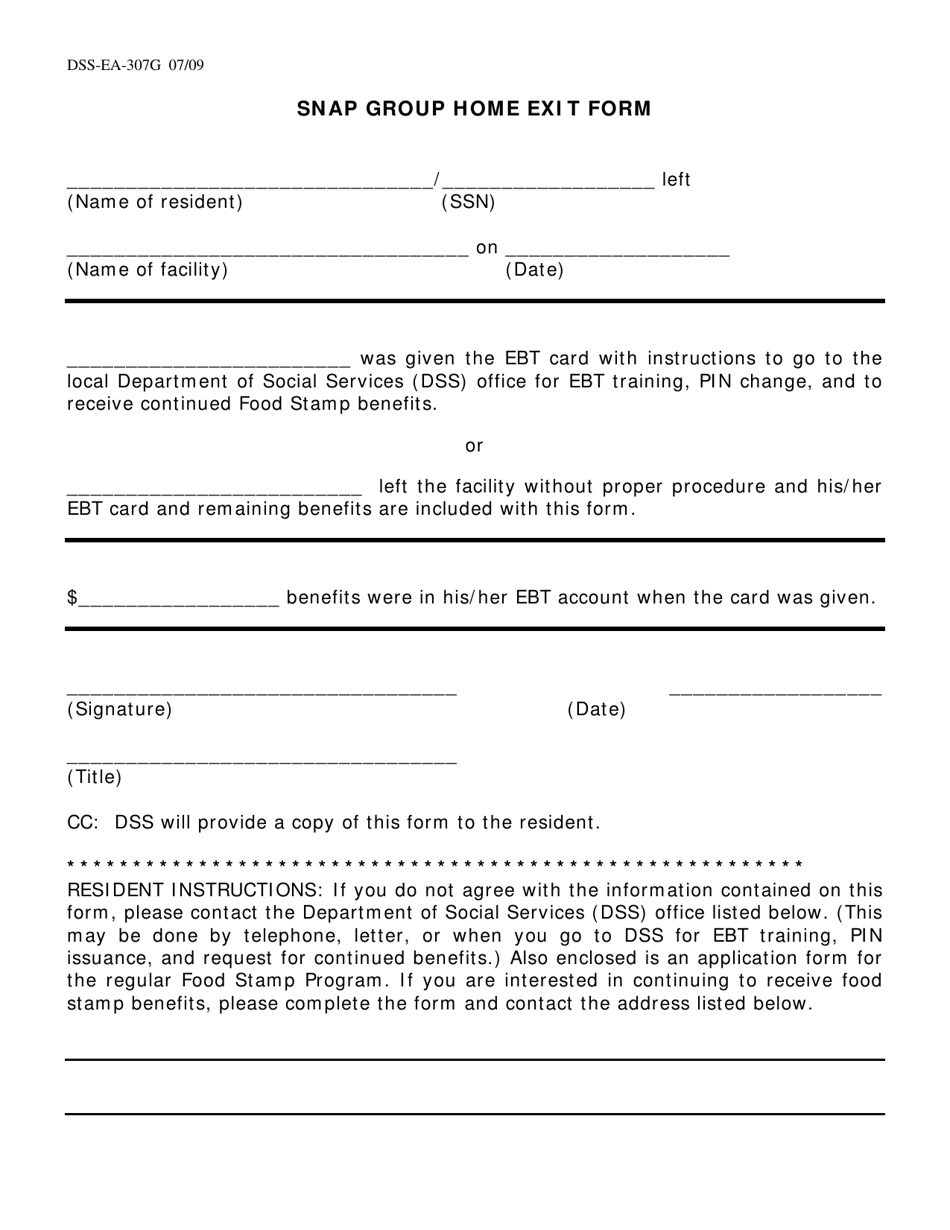 Form DSSEA307G Download Printable PDF or Fill Online Snap Group Home Exit Form South Dakota
