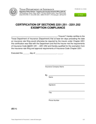 Document preview: Form PC340 (EC-1) Certification of Sections 2251.251 - 2251.252 Exemption Compliance - Texas