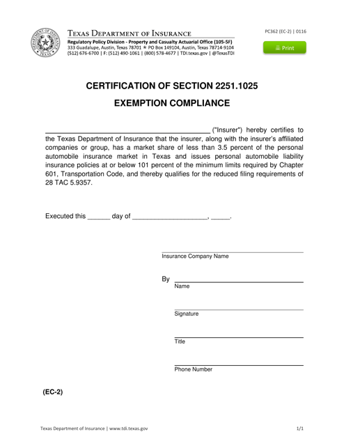 Form PC362 (EC-2)  Printable Pdf