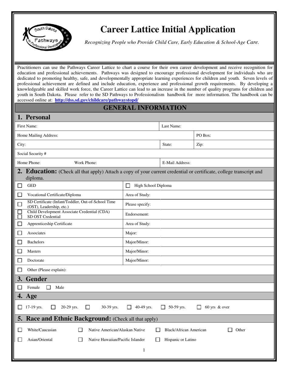 South Dakota Career Lattice Initial Application Fill Out Sign Online And Download PDF
