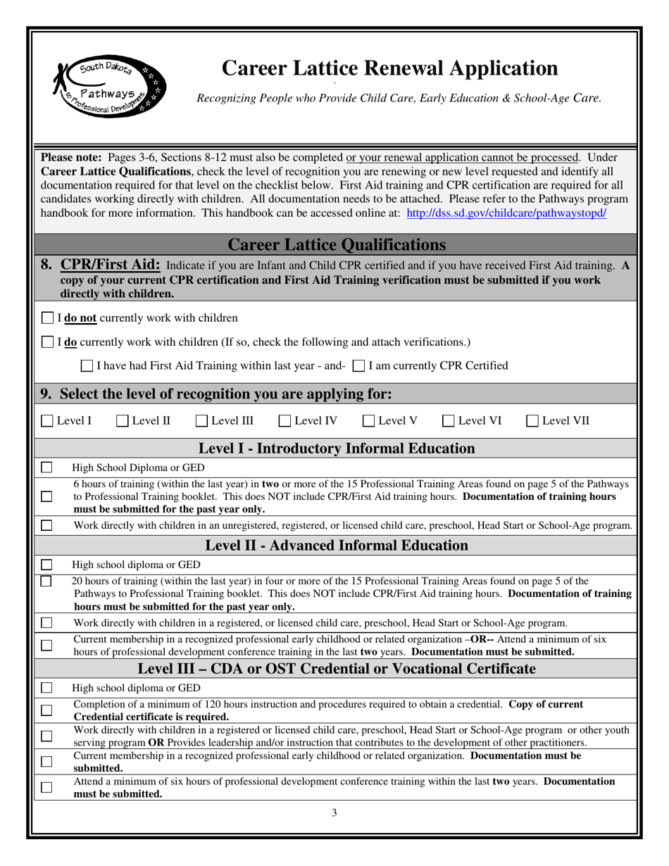 Career Lattice Renewal Application Form - South Dakota, Page 3