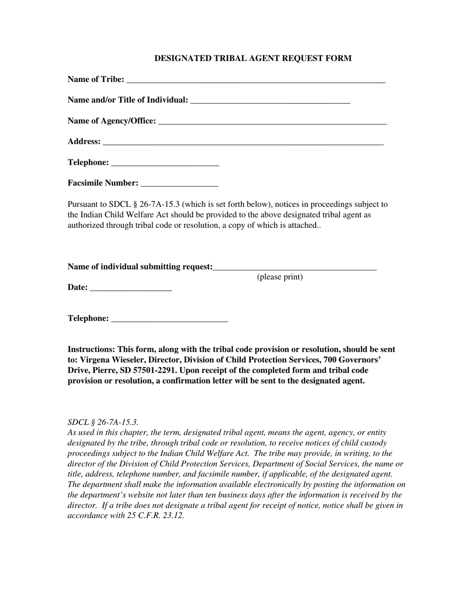 Designated Tribal Agent Request Form - South Dakota, Page 1