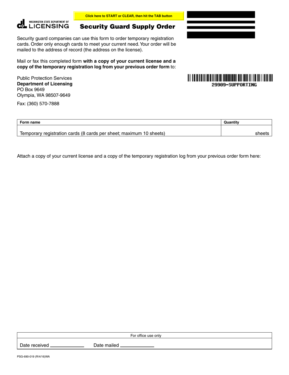 Form PSG-690-019 Security Guard Supply Order - Washington, Page 1