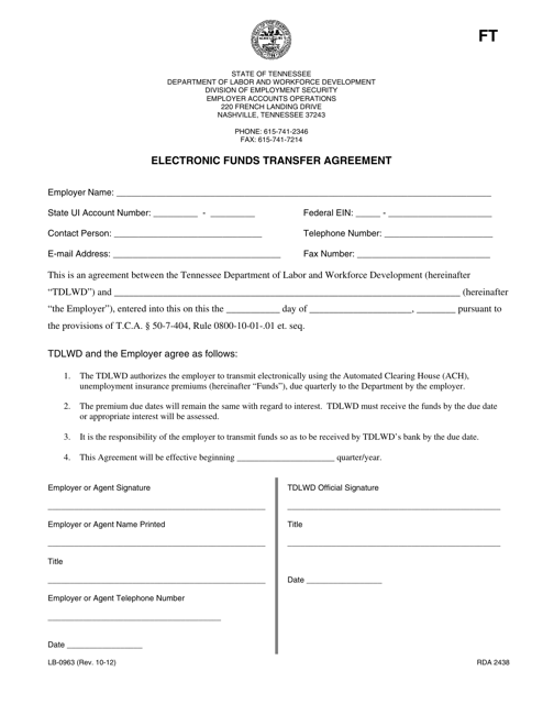 Form LB-0963 Electronic Funds Transfer Agreement - Tennessee
