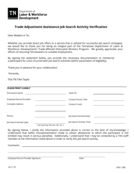 Form LB-1119 Trade Adjustment Assistance Job Search Activity Verification - Tennessee