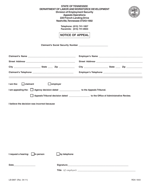 Form LB-0897 Notice of Appeal - Tennessee