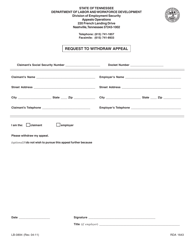 Document preview: Form LB-0894 Request to Withdraw Appeal - Tennessee