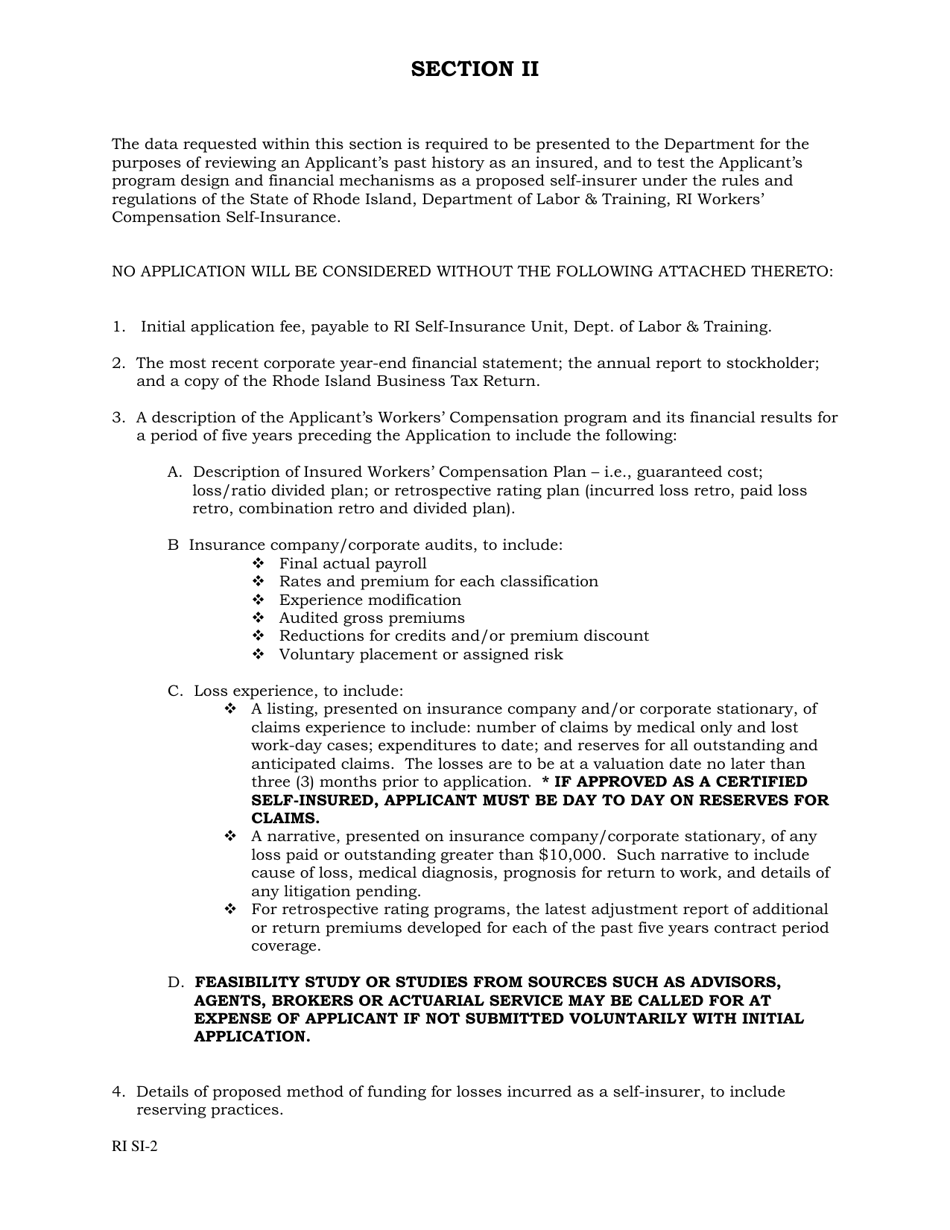 Form RI SI-2 Application for Approval of Workers Compensation Self-insurance Program - Rhode Island, Page 3