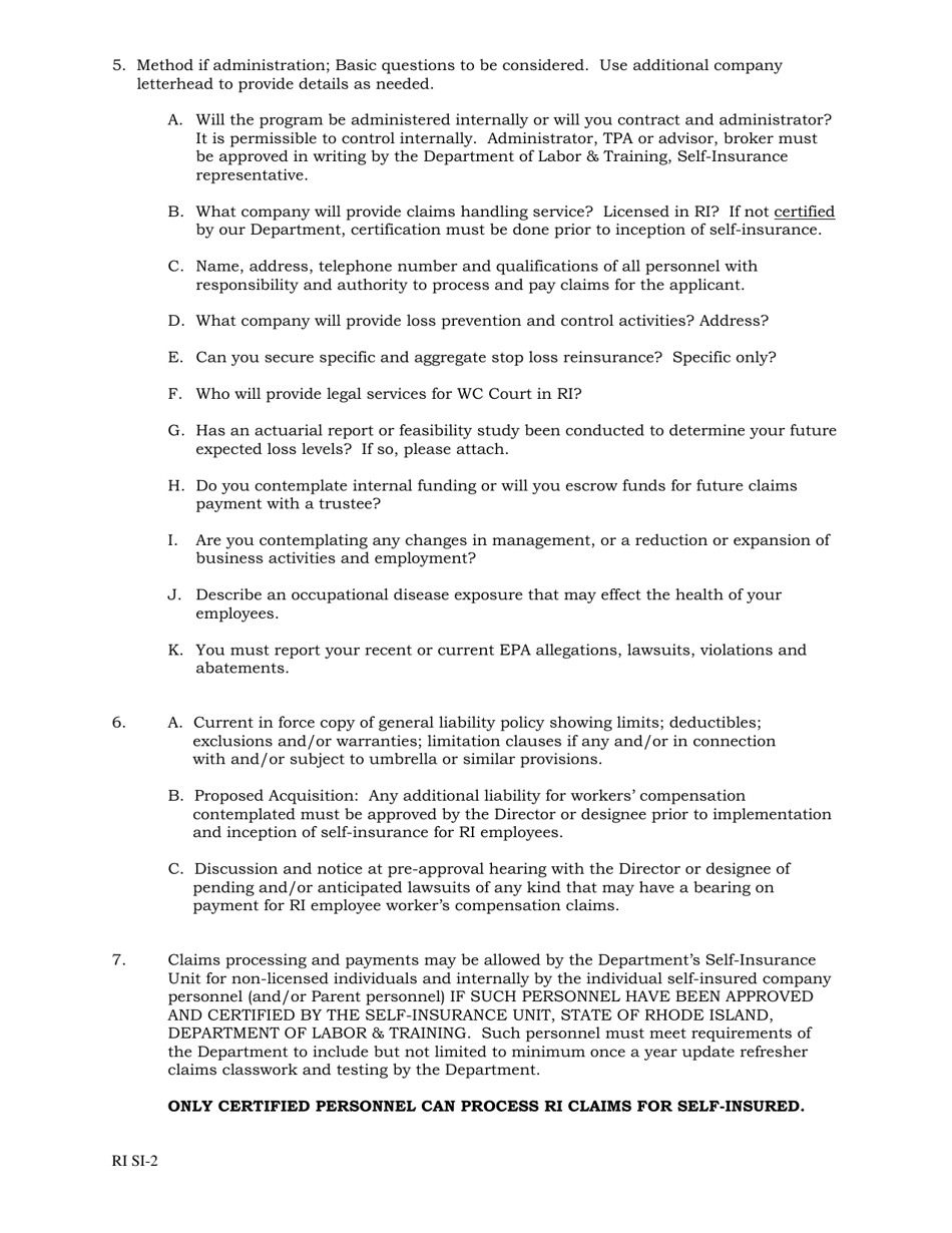 Form RI SI-2 Application for Approval of Workers Compensation Self-insurance Program - Rhode Island, Page 4