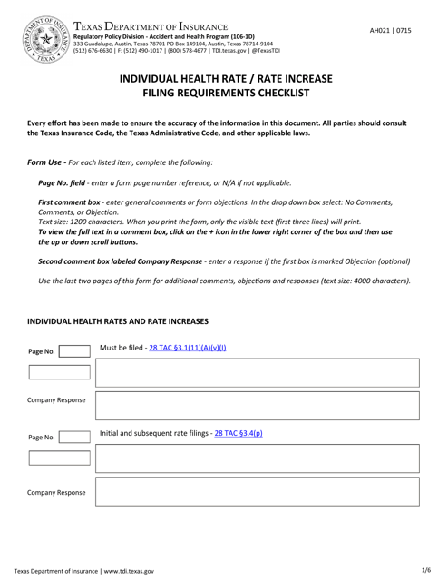 Form AH021  Printable Pdf