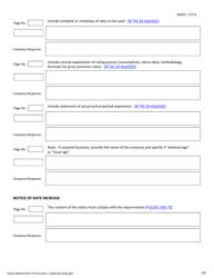 Form AH021 Individual Health Rate/Rate Increase Filing Requirements Checklist - Texas, Page 3