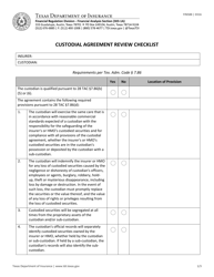 Form FIN588 Custodial Agreement Review Checklist - Texas