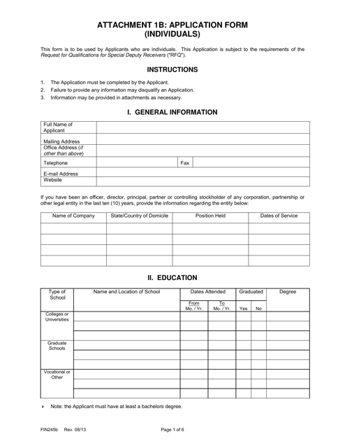 Form FIN245B Attachment 1B Application Form (Individuals) - Texas