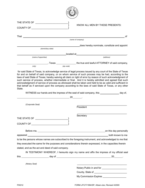 Form FIN312  Printable Pdf