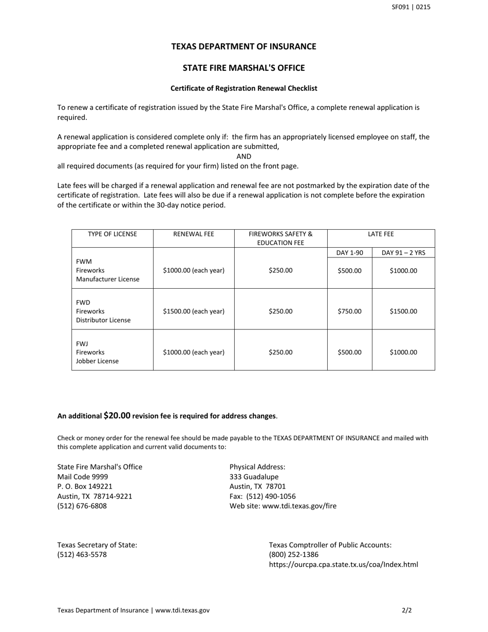 Form SF091 Renewal Application - Fireworks License - Texas, Page 2
